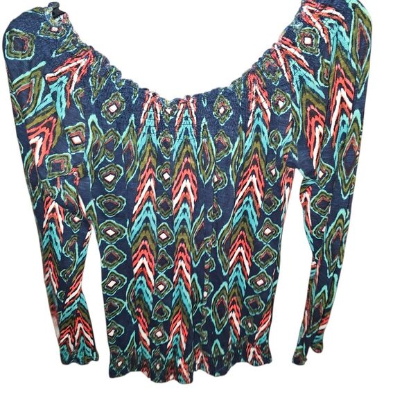 Lucky Brand Blue and Pink Smocked Ruffled Blouse - Picture 1 of 5